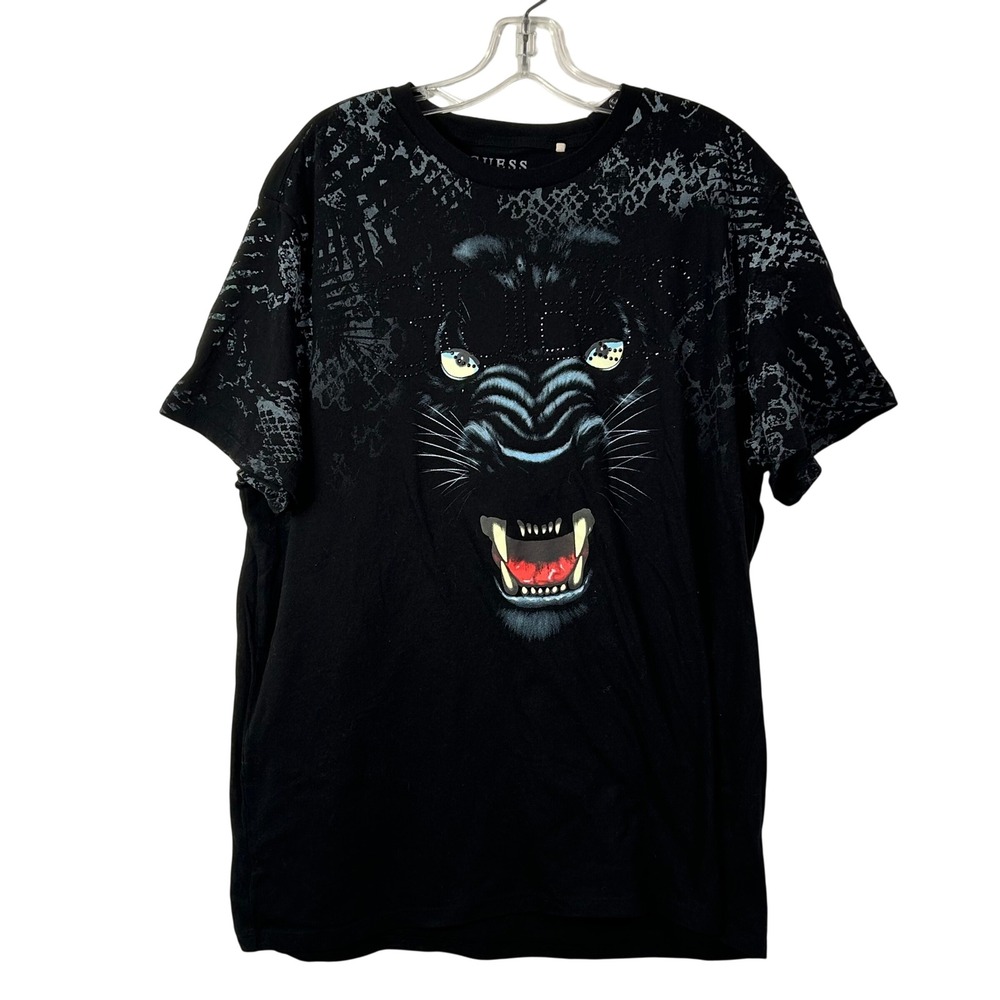 Guess Los Angeles Black Panther Graphic T‎ Shirt Studded Logo XXL Mens Black Tee - Picture 1 of 7